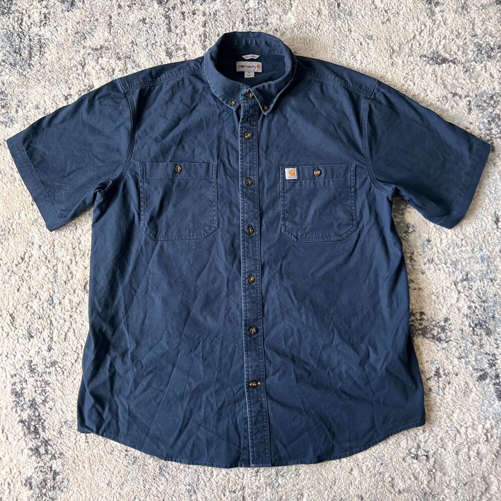 Carhartt Relaxed Fit Short Sleeve Work Shirt Mens XL Navy Blue Button Down Pocke
